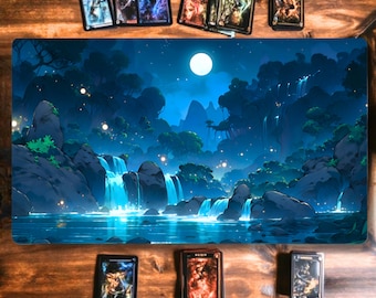 Wasserfall MTG Playmat: Vollmond Anime TKG Kartenspielmatte
