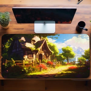 Cottagecore Waterfall Desk Mat: Green Nature Gaming Mouse Pad