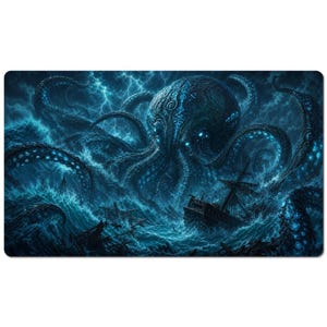 Kraken Storm bureaumat | Duistere fantasy TCG-stijl gaming muismat | Extra grote bureaumat met zeemonstermotief (cadeau)