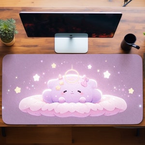 Tappetino per mouse BLOB carino viola, tappetino da scrivania Kawaii Cloud, arredamento da gioco estetico, tappetino per mouse esteso di grandi dimensioni, accessori da scrivania stelle, tappetino da scrivania viola