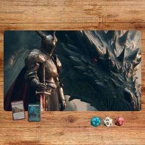 Knight & Dragon Tcg Spielmatte - 24x14 MTG Mauspad - Epische Fantasy Schreibtischmatte für Magic the Gathering - Kartenspiel Geschenk für Sammler.