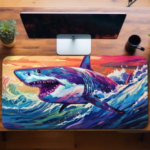 Sunset Shark Mouse Pad: Ocean Gaming Desk Pad