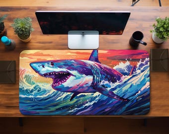 Sunset Shark Mouse Pad: Ocean Gaming Desk Pad