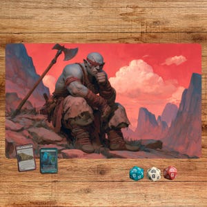 Orc Warrior MTG Playmat | Fantasy Barbarian Desk Mat | Magic the Gathering TCG Play Mat | Fantasy Mouse Pad | Orc Desk Mat