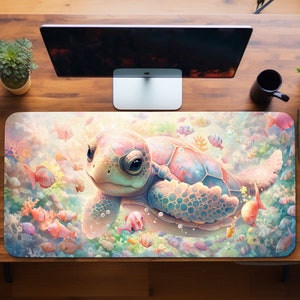 Schildpadmuismat, oceaanbureaumat, bureaudecor vis, anime toetsenbordmat, kawaii bureaudecor, kaartspeelkleed, pastelkleurige bureauonderlegger, cadeaus tienermeisje