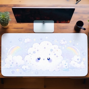 Süße Blaue Wolke Wolke Schreibtischmatte, Kawaii Schreibtischunterlage, niedliche Schreibtischunterlage, Anime Schreibtischmatte, blaue Spielmatte
