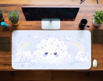 Blue Cloud Kawaii Desk Mat, Extended Anime Deskpad