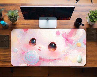Kawaii Cat Lollipop Desk Mat, Extended Gaming Mousepad
