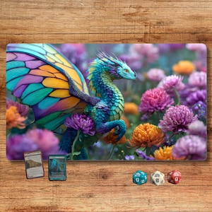 Fantasy Dragon Mtg Playmat/ Brettspiel Matte/Drachen Schreibtischmatte, Floral Mauspad/ Tcg Playmat/ 24x14 Playmat/ Ästhetische Tcg Spielmatte/ No Zones
