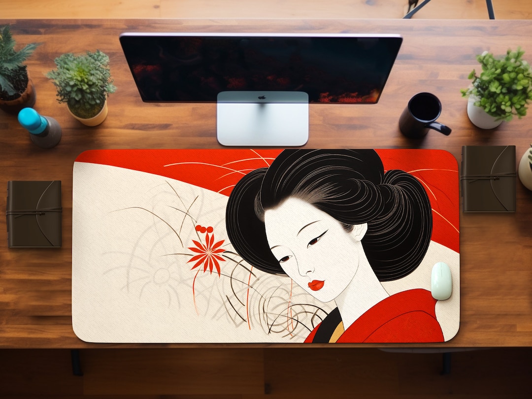 Geisha Desk Mat, Japanese Desk Decor, Aesthetic Red Desk Mat, Japan ...