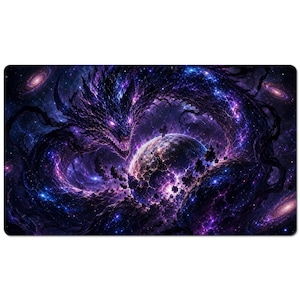 Cosmic Void Dragon Desk Mat | MTG Style Dark Fantasy Gaming Mousepad | Galaxy Dragon XL Desk Pad