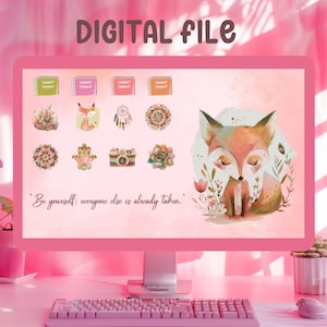 Boho Fox Desktop Theme Background Wallpaper Organizer Set, Boho Icons Wallpaper Organizer, Motivational Desktop Wallpaper, Desktop Wallpaper
