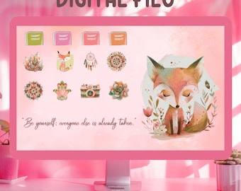 Boho Fox Desktop Wallpaper Organizer Set: Motivational Theme (Digital Download)