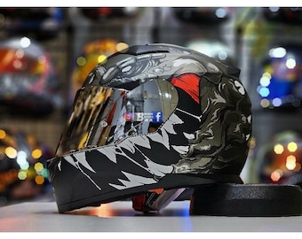 Original Faseed F-817 Godzilla Mattle Full Face Helmet Glow In The Dark Size XL