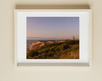 Photograph of Aquinnah Gay Head Lighthouse and coast of Martha's Vineyard at sunset