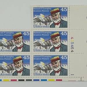 1988 US Scott #C118, 45 cents, USAirmail, Samuel P. Langley: Aviation Pioneer, Block of 5 Stamps, MNH