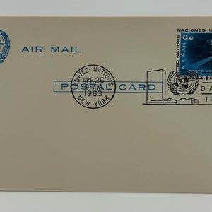 Lot de 5 Cartes postales des Nations Unies de 1963, premier jour d'émission, expédiées par avion de 6 cents non utilisées
