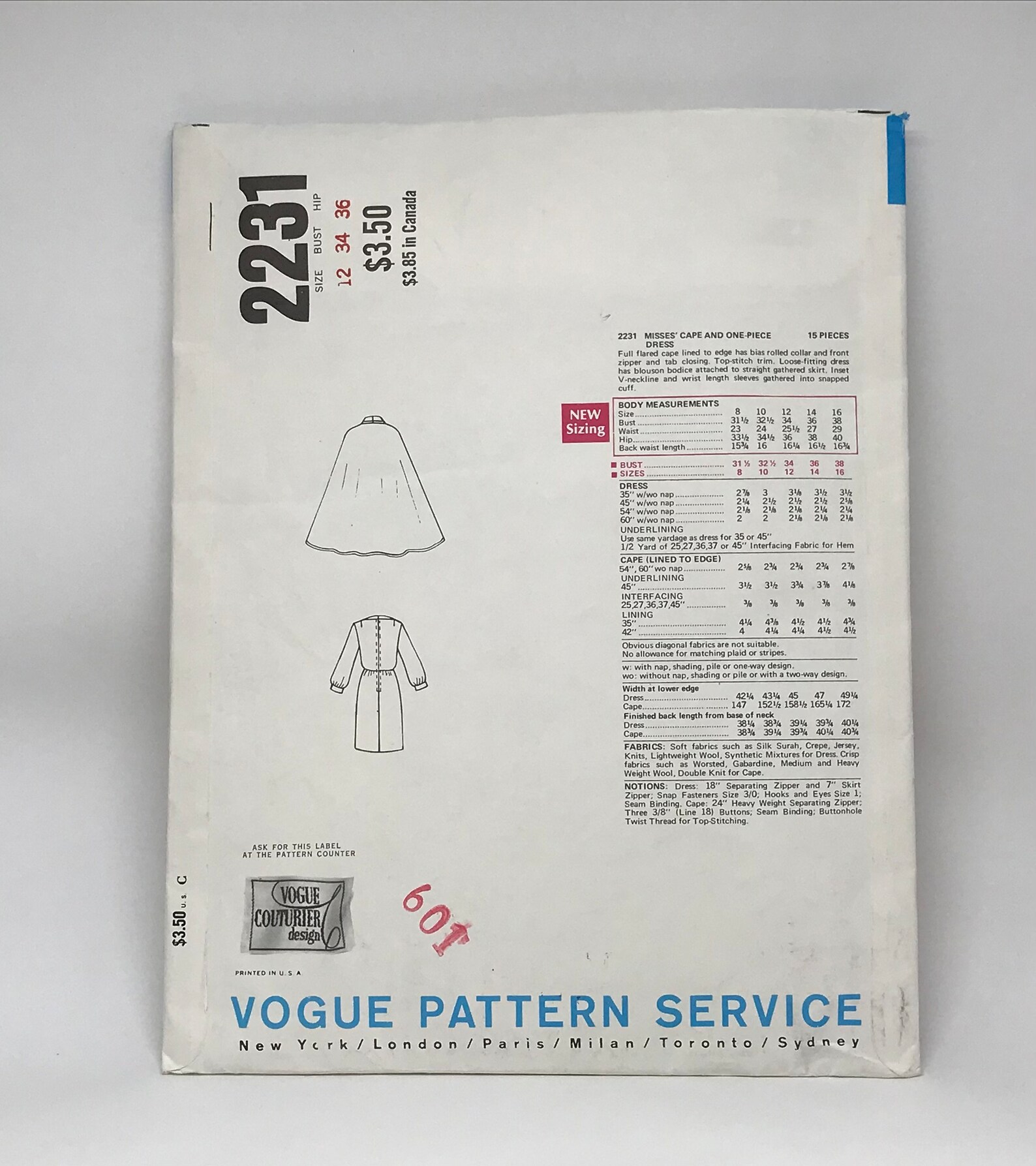 Pucci Sewing Pattern Vogue Couturier Design Pucci of Italy 2231 Sewing Pattern Size 12 UNCUT ...