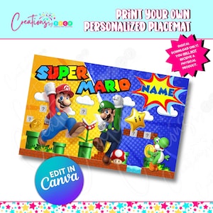 Personalized SUPER BROS Editable Canva Template Placemat Download, Personalized Kids Activity Placemat, Printable Placemat