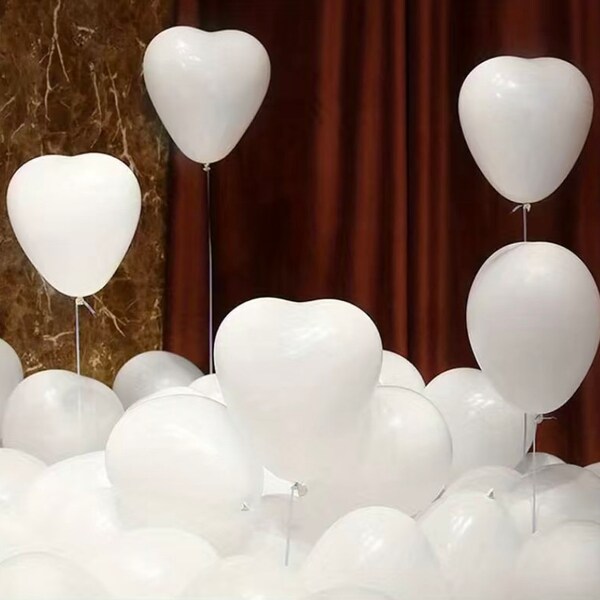 50pcs, White Heart-Shaped Latex Balloon Set