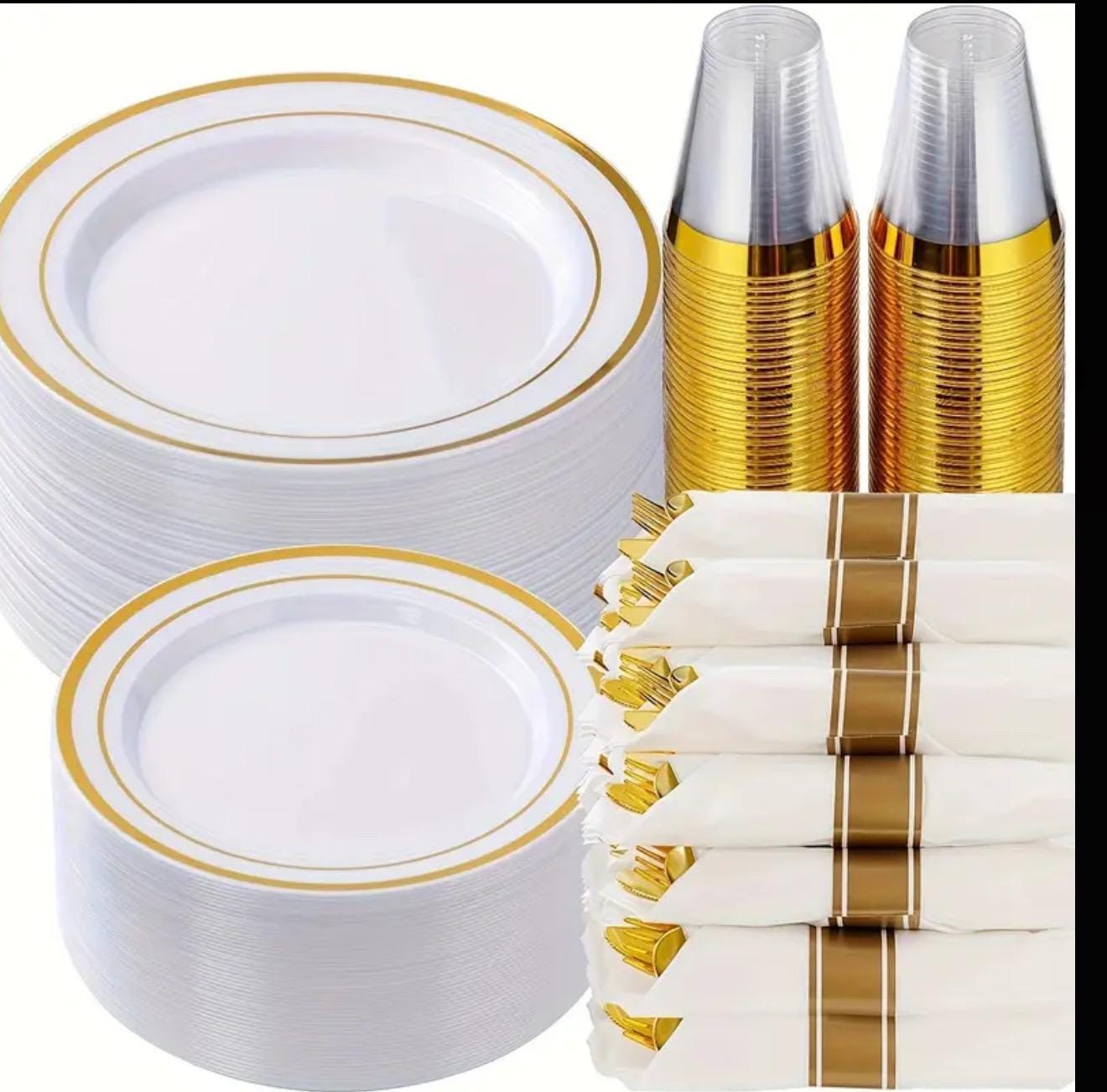 175 stücke, 350 stücke elegante Gold Plates Kunststoff Einweggeschirr Sets, Hochzeit anderer anlass partys Decor.