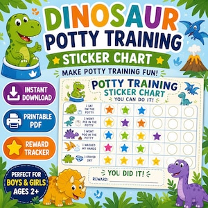 Dinosaur Potty Training Sticker Chart | Reward Tracker (Printable PDF)