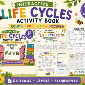 Life Cycle Activity Book Printable | 12 Interactive Foldable Crafts & Facts | Kids Science PDF | Homeschool Classroom