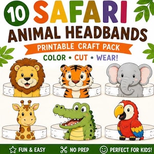 Fasce per capelli con animali della savana, kit di stampa e creazione creativa / Color Cut Wear (download digitale)