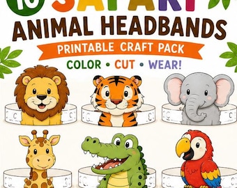 Safari Animal Headbands Printable Craft Pack | Color Cut Wear (Digital Download)