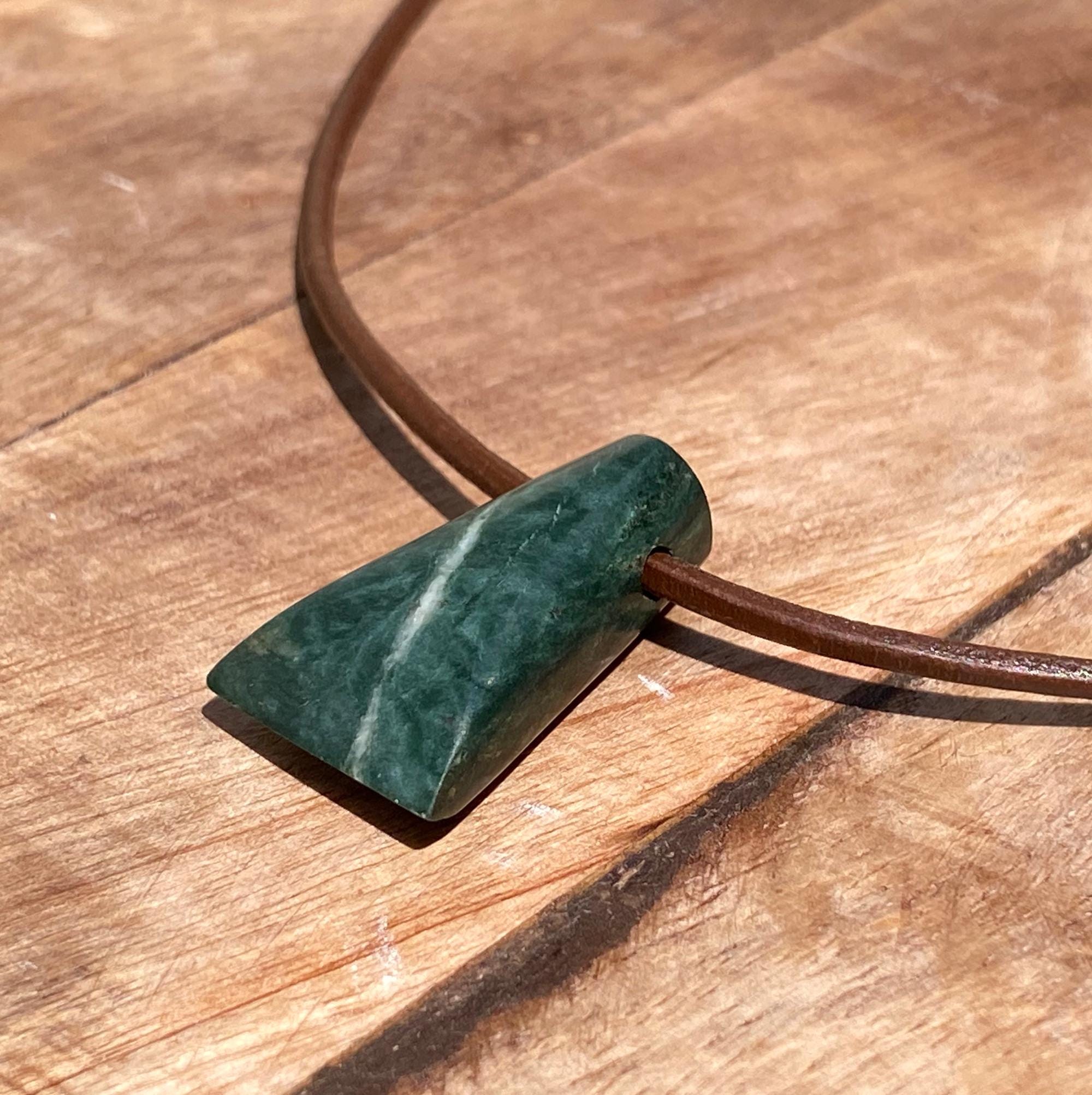 Genuine Guatemalan Jade Men's/Women's Necklace - Natural Stone Pendant 925 Sterling Silver Clasp, Cowhide Leather Cord - Handmade