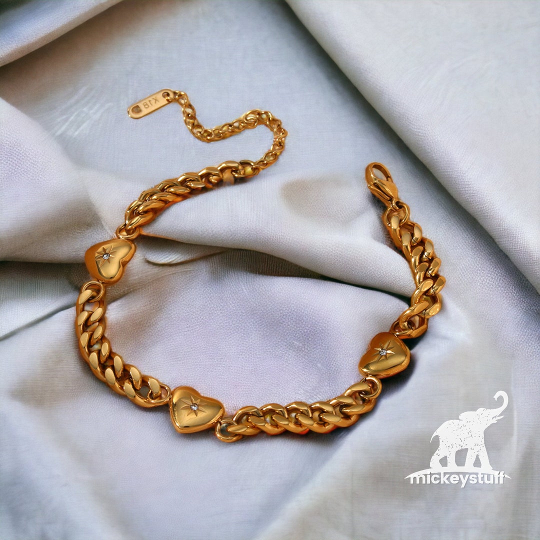 Gold Plated Heart Bracelet, 18K Gold Plated Ocean Heart Bracelet, Women