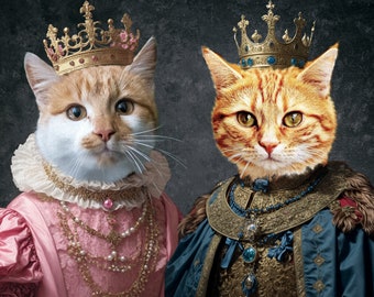 Two Pets Portrait, Digital File Pet Royal Portrait, Royal Cat Portrait, Dog Royal Portrait, Gift For Pet Lover, One-Of-A-Kind Gift