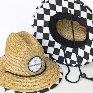 Checkered straw hat for kids