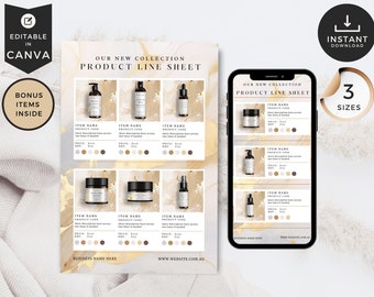 Product Line Sheet Template, Gold, Catalogue Template, Pricing Guide, Price List Template, Canva Line sheet Catalogue, Small Business, CBW1