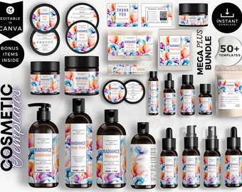 Floral Elegance Skincare Label Template Bundle, Canva Editable Cosmetic Labels, Beauty Branding Kit, CBF6