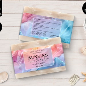Etichetta per sapone modificabile, modello di etichette per sapone, etichetta per sapone moderna, etichette per sapone fai da te, etichetta per prodotti di sapone, confezione di sapone Canva, viola, rosa, CBP6