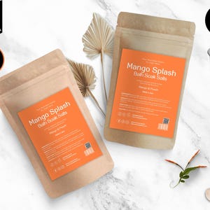 Editable Pouch Label Template, Bath Salts Label,  Apothecary Pouch Label, Tea, Coffee, DIY Soap Label, Pouch Packaging Design, Orange, CB2
