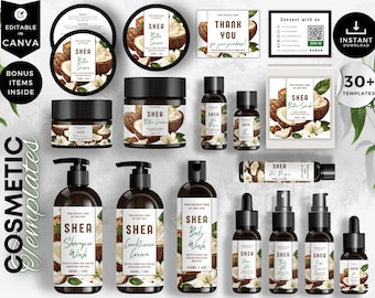 Shea Skincare Label Template Bundle Canva Editable Cosmetic Labels Beauty Branding Kit, CBS4