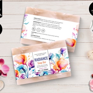 Editable Soap Label, Soap Labels Template, Modern Soap Design, Diy Soap Labels, Soap Product Templates, Soap Packaging Canva, Floral, CBF6
