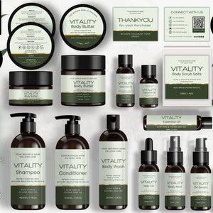 Editable Cosmetic Label Templates, Custom Body Product Label, DIY Skincare Label, Beauty Sticker Design, Bottle and Jar Labels, Green, CBA4