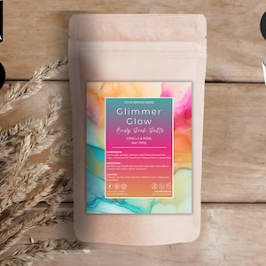 Editable Pouch Label Template, Bath Salts Label,  Apothecary Pouch Label, Tea Coffee Pouch Label, Canva Pouch Packaging Design, Neon, CBN3