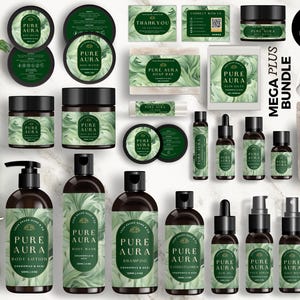 Editable Cosmetic Label Templates, Custom Body Product Label, DIY Skincare Label, Beauty Sticker Design, Bottle and Jar Labels, Green, CBV5