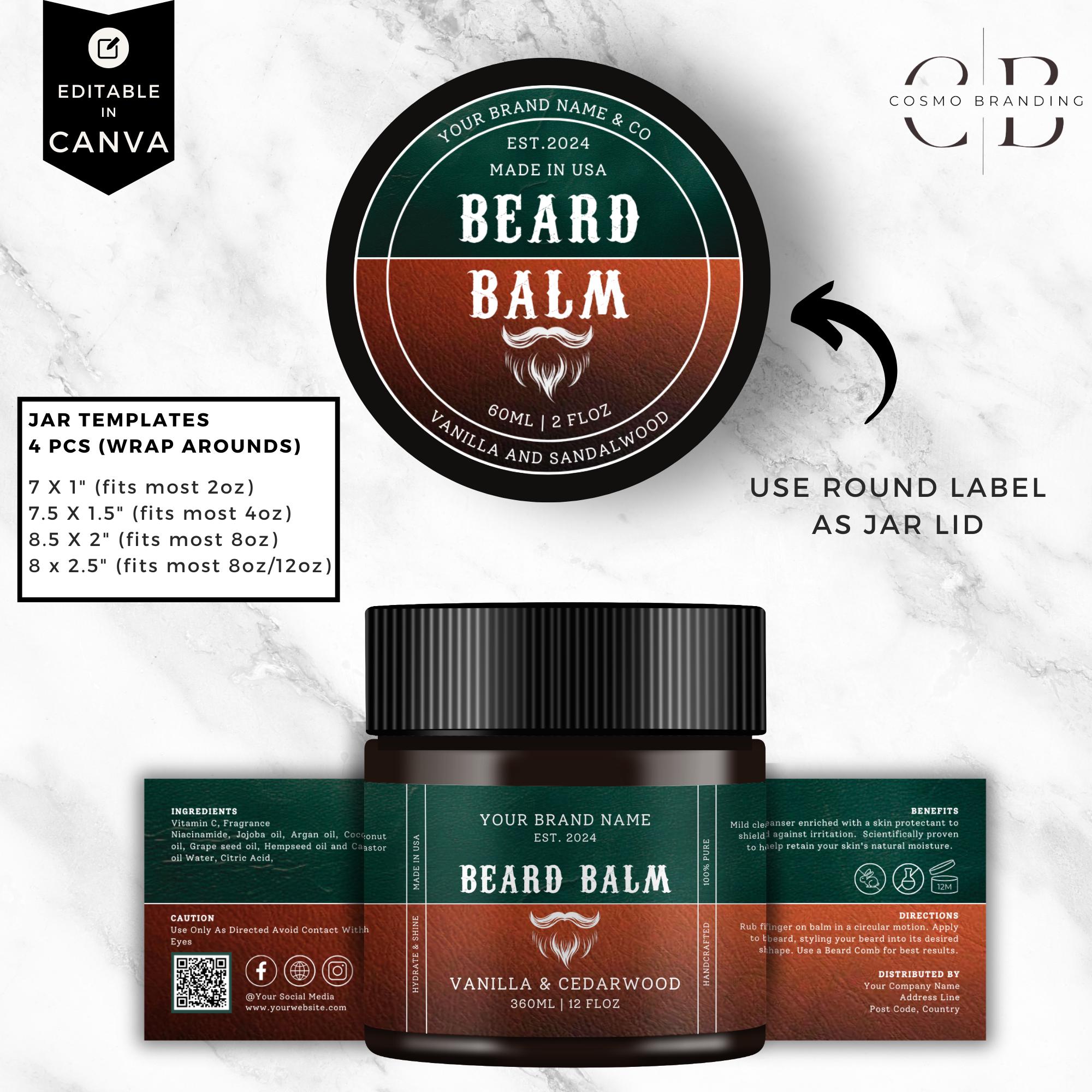 Jar Label Template, Vintage, Men Care Designs, Editable Beard Product ...