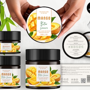 Editable Jar Label Templates, DIY Cosmetic Product Canva Label Design, Body Skin Brand, Round Tin Labels, Jar Lid Sticker, Mango, CBM3
