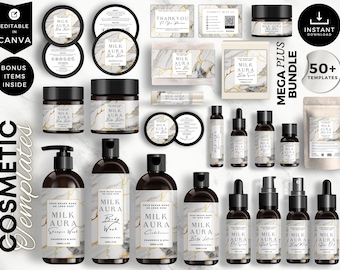 Elegant Luxury Skincare Label Template, Bundle Canva Editable Cosmetic Labels Beauty Branding Kit, CBD3