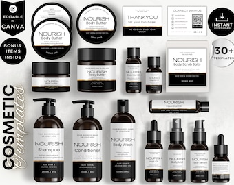 Modern Skincare Label Template Bundle, Canva Editable Cosmetic Labels, Beauty Branding Kit, CBA1