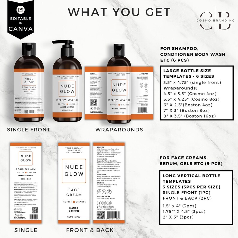 Editable Cosmetic Label Templates, Custom Body Product Label, DIY ...