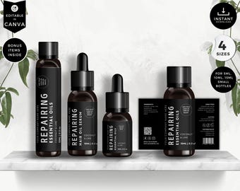 Minimalist Essential Oil Label Template Set, Canva Editable Small Bottle & Roller Labels, CBH3
