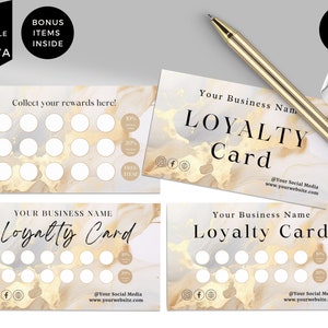 Carta fedeltà modificabile, oro, modelli estetista, modello carta fedeltà cosmetica, modello attività di cura della pelle, piccola impresa, CBW1
