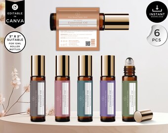Essential Oil Label, Roller Bottle Label, Oil Bottle Label, DIY Canva Template, Printable Custom Product Label, Editable Roll On Bottle, CR1